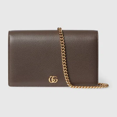 Gucci Bi-color Gg Marmont Wallet On Chain In Brown
