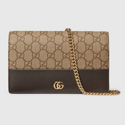Gucci Bi-color Gg Marmont Wallet On Chain In Brown