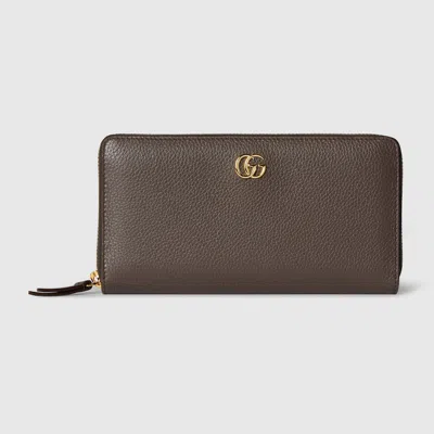 Gucci Bi-color Gg Marmont Zip Around Wallet In Brown