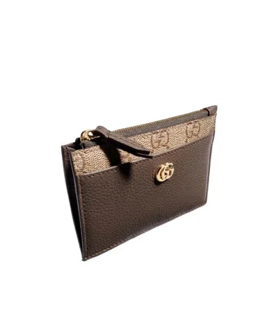 Gucci Bi-color Gg Marmont Zip Key Pouch In Brown