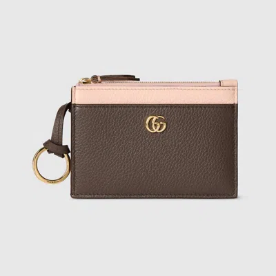 Gucci Bi-color Gg Marmont Zip Key Pouch In Brown