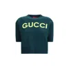 Gucci Women Wool Sweater With Frontal Logo Embroidery In Blue
