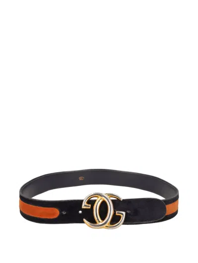 Pre-owned Gucci Bicolour Suede Buckle Belt In Black