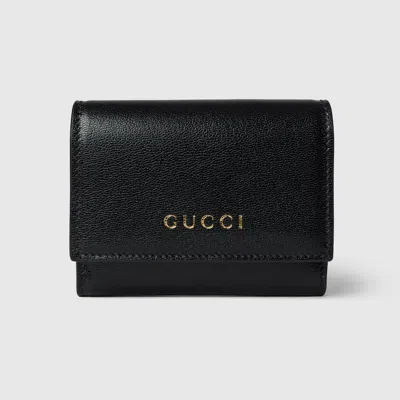 Gucci Bi-fold Card Case With  Lettering In Black