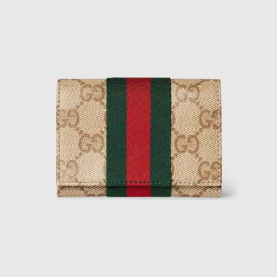 Gucci Bi-fold Card Case With Web In Purple