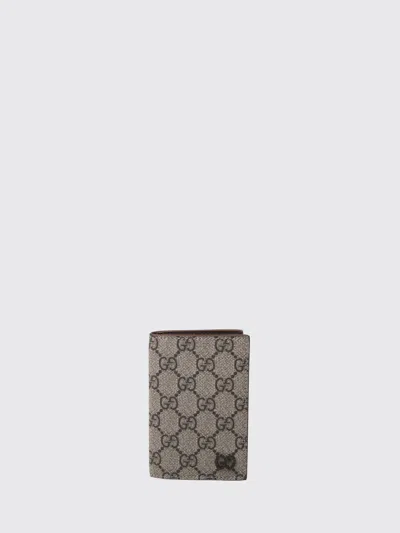 Gucci Bifold Card Holder In Gg Supreme Canvas With Leather Details In Brown