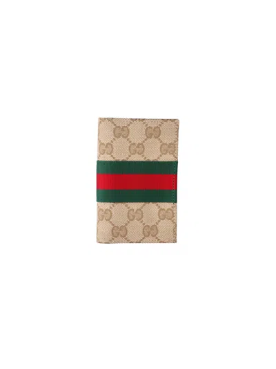 Gucci Bi-fold Card Holder "web" In Sand