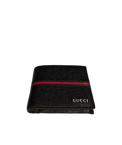 Gucci Bi-fold Coin Wallet With Web In Black