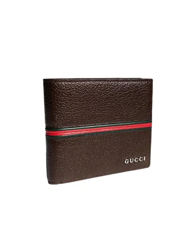 Gucci Bi-fold Coin Wallet With Web In Brown