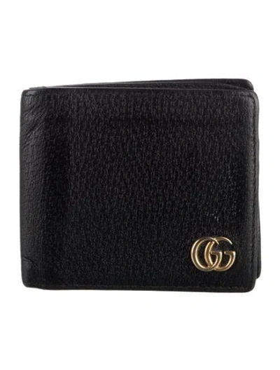 Pre-owned Gucci Bi-fold Leather Wallet Double G Logo Bifold Wallet In Black