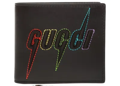 Pre-owned Gucci Bifold Wallet Blade Embroidery In Black