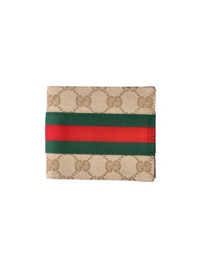 Gucci Bi-fold Wallet "web" In Sand