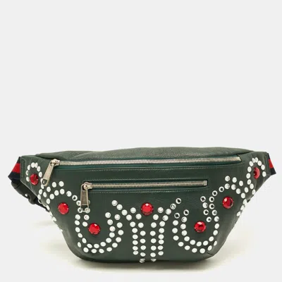 Pre-owned Gucci Bijou Stone Dark Green Leather Belt Bag