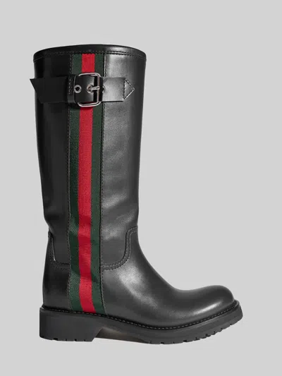 Gucci Leather Knee-high Biker Boots In Black