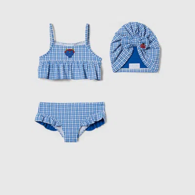 Gucci Kids' Bikini Set Gingham Fabric In Blue