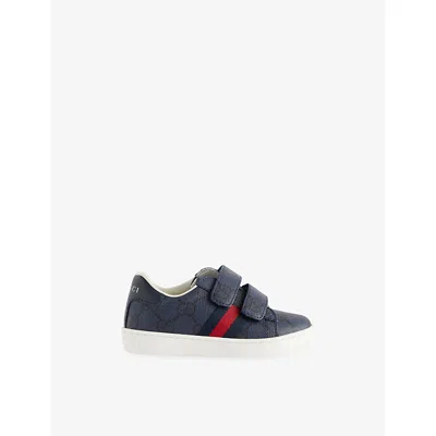 Gucci Bl-dk Bl/b.r.b/blu Kids 'ace Coated-canvas Trainers Eur 21 / 4.5 Uk In Multi
