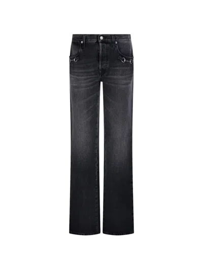 Gucci Women Cotton Denim Trousers With Clamp In Black
