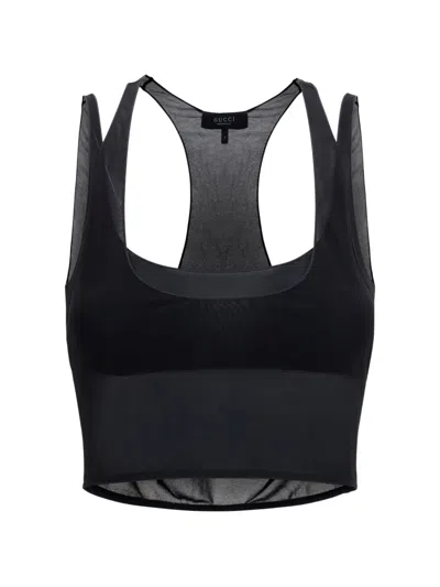 Gucci Sheer Top In Technical Fabric In Black
