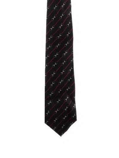 Pre-owned Gucci Black 1955 Horsebit Silk Tie
