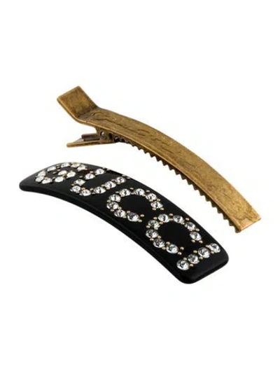 Pre-owned Gucci Black Acetate Crystal Embellished Hair Clip