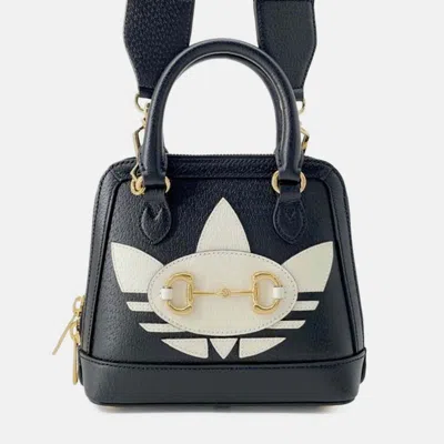 Pre-owned Gucci Black Adidas Mini Leather Horsebit 1955 Top Handle Bag