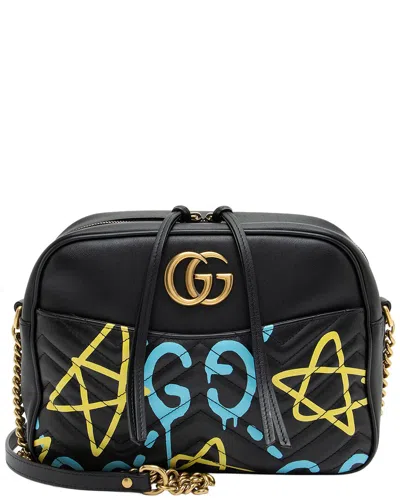 Gucci Black & Blue & Yellow Matelasse Leather Gg Marmont Ghost Medium Camera  Bag (authentic Pre-lov In Multi