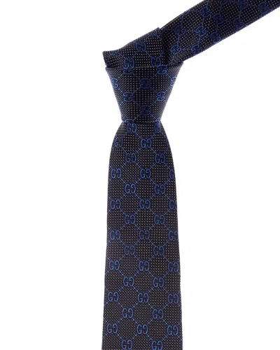 Gucci Black & Blue Interlocking G Silk Tie