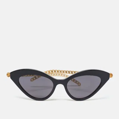 Pre-owned Gucci Black & Gold Tone/grey Gg0978s Charm Detail Cat-eye Sunglasses