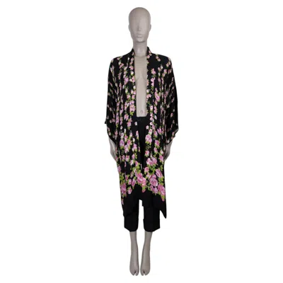 Pre-owned Gucci Black & Pink Silk 2017 Floral Jacquard Knit Robe Coat Jacket 42 M