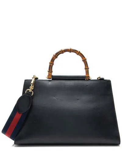 Gucci Black & Red Bamboo, Leather, Nylon & Pearl Nymphaea Medium Top Handle  (authentic Pre-loved)