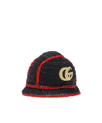 Gucci Black And Red Crocheted Bucket Hat In Pattern