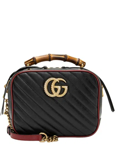 Gucci Black & Red Matelasse Leather Torchon Gg Marmont Bamboo Top Handle  (authentic Pre-loved)