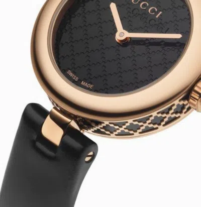 Pre-owned Gucci Black And Rose Gold Diamantissima Watch 27mm Black Leather Strap