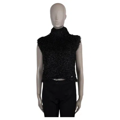 Pre-owned Gucci Black & Silver Fuzzy Lurex Turtleneck Cropped Sweater Xs S