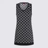 Gucci Black Sleeveless Mini Dress With Round Neck In Gg Canvas Woman In Multi