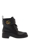Gucci Womens Black Gg Marmont Round-toe Leather Ankle Boots In Multicolor