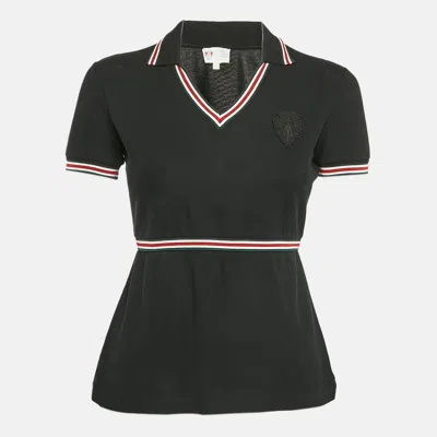 Pre-owned Gucci Black Applique Cotton Pique Cinched Waist Equestrian T-shirt S