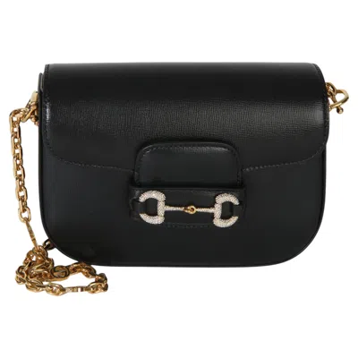 Pre-owned Gucci Black Azalea Calfskin Mini Crystal Horsebit 1955 Shoulder Bag