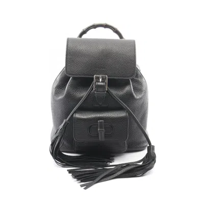 Pre-owned Gucci Black Bamboo Backpack Handbag ()