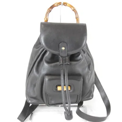 Pre-owned Gucci Black Bamboo Leather Backpack ()