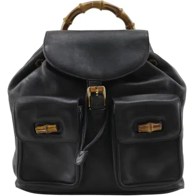 Pre-owned Gucci Black Bamboo Leather Backpack ()