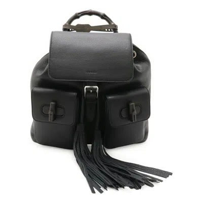 Pre-owned Gucci Black Bamboo Leather Backpack Shoulder Bag ()