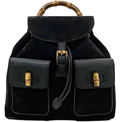 Pre-owned Gucci Black Bamboo Suede Leather Backpack ()