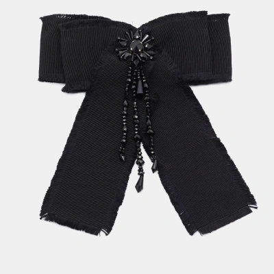 Pre-owned Gucci Black Bead Embellished Bow Brooch