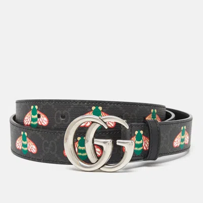 Pre-owned Gucci Black Bee Gg Supreme Canvas Gg Marmont Buckle Belt 100cm