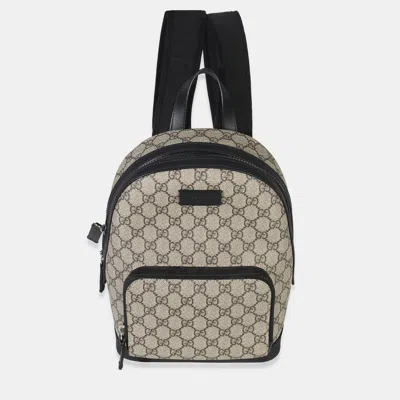 Pre-owned Gucci Black Beige Gg Supreme Canvas Eden Small Backpack In Sand