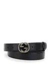 Gucci Black Belt With All-over Gg Motif And Gg Incrocio Buckle In Leather Woman In Multicolor