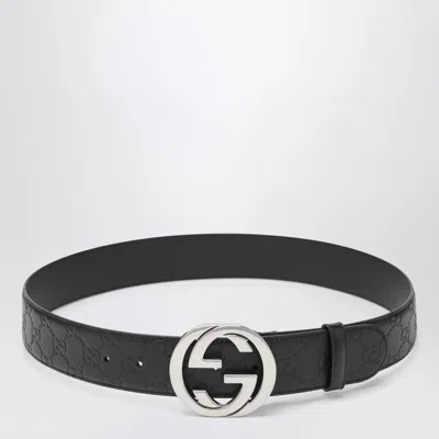 Gucci Black Belt With Gg Crossover Buckle Men