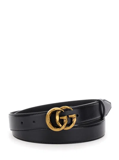 Gucci Black Belt With Gg Marmont Buckle In Leather Man