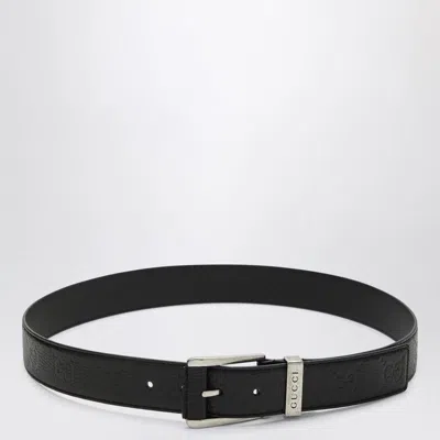 Gucci Black Belt With Gg Pattern And Square Buckle